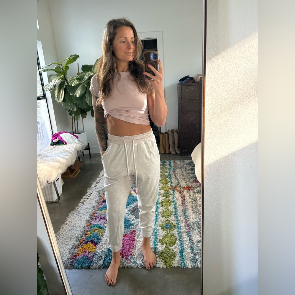 Free People High-Waisted Funfetti White Joggers